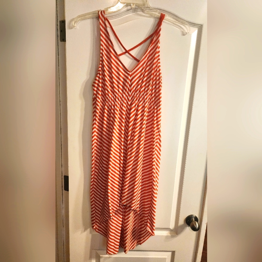 LOVE ON A HANGER Orange and White Striped High Low Dress